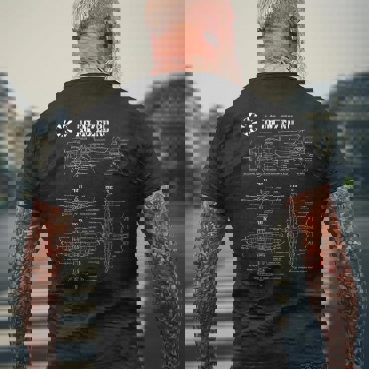第二次世界大戦の日本軍航空機ゼロ戦の設計図 メンズTシャツ バックプリント 高齢者への贈り物