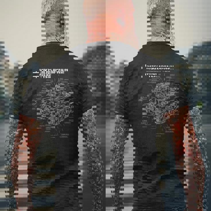 第二次世界大戦ドイツ戦車タイガーiの設計図 メンズTシャツ バックプリント 高齢者への贈り物