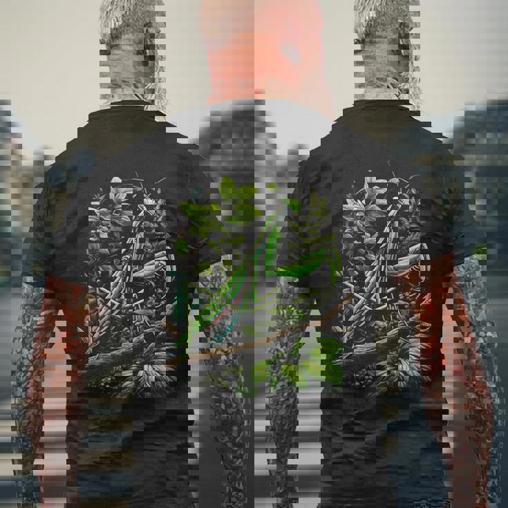 節足動物崇拝者 謎めいたカマキリ 水彩インク メンズTシャツ バックプリント 高齢者への贈り物