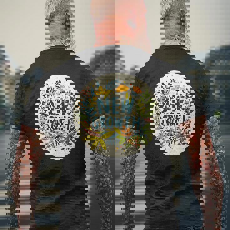 素敵な黄色い花と春の植物のための新しい成長スピーチ メンズTシャツ バックプリント 高齢者への贈り物