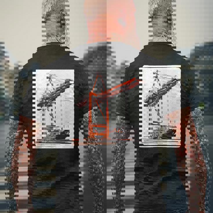 素晴らしいポートクレーン コンテナ船コスチューム メンズTシャツ バックプリント 高齢者への贈り物