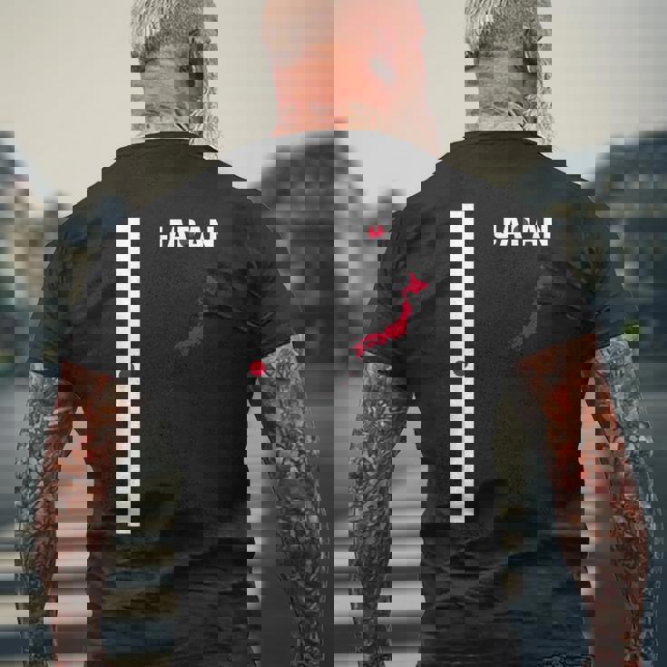 縦型日本国旗、文字「Japan」&シルエットマップ メンズTシャツ バックプリント 高齢者への贈り物