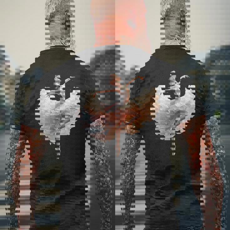 美しいバレリーナガール ダンシングバレエ水彩画 メンズTシャツ バックプリント 高齢者への贈り物