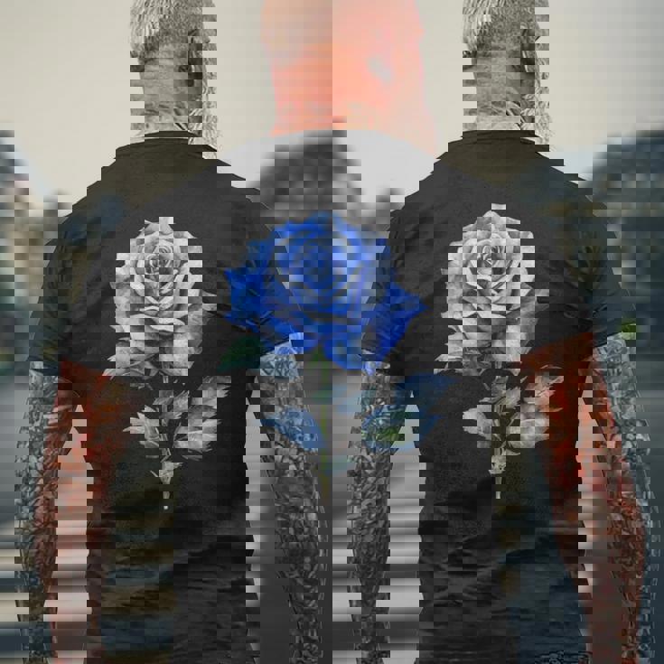 美しいブルーローズフローラルブルーフラワー メンズTシャツ バックプリント 高齢者への贈り物