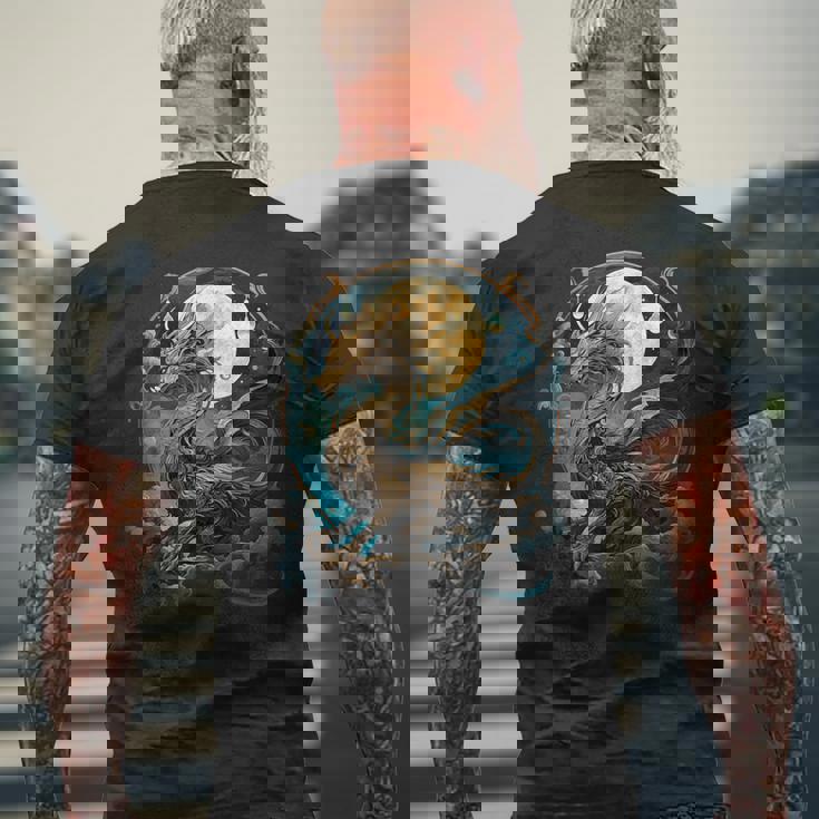 美しいルナゴールドドラゴン フローラルアートノボー メンズTシャツ バックプリント 高齢者への贈り物