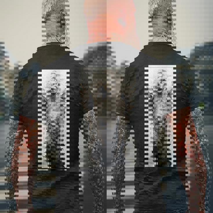 美しい天使 白黒ヴィンテージアート メンズTシャツ バックプリント 高齢者への贈り物