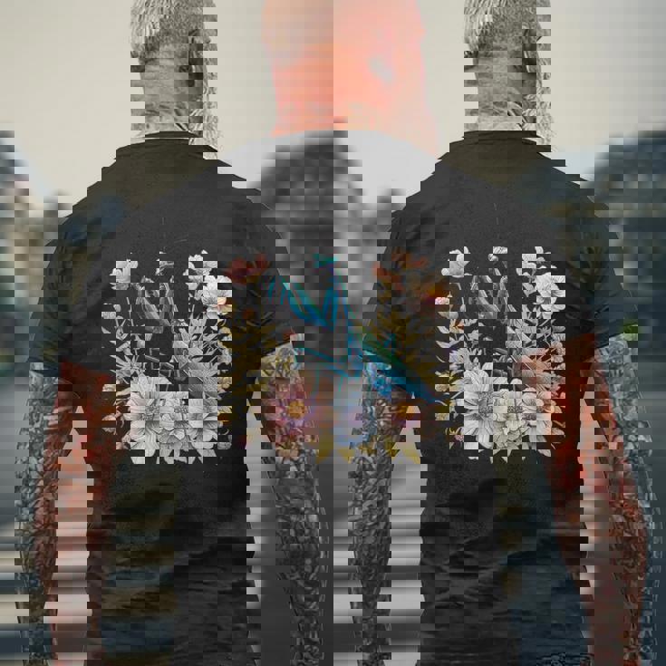 美しい昆虫アート カマキリ メンズTシャツ バックプリント 高齢者への贈り物