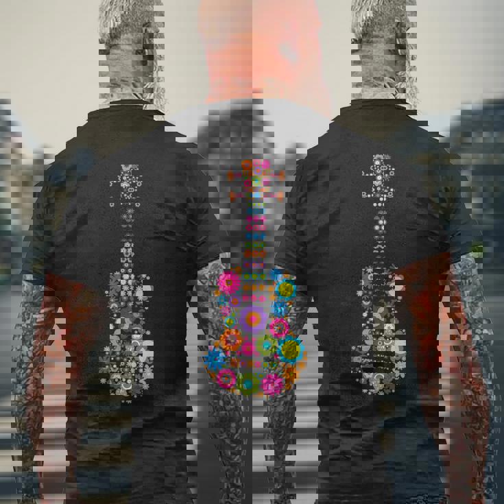 美しい花の4弦ウクレレ楽器 メンズTシャツ バックプリント 高齢者への贈り物