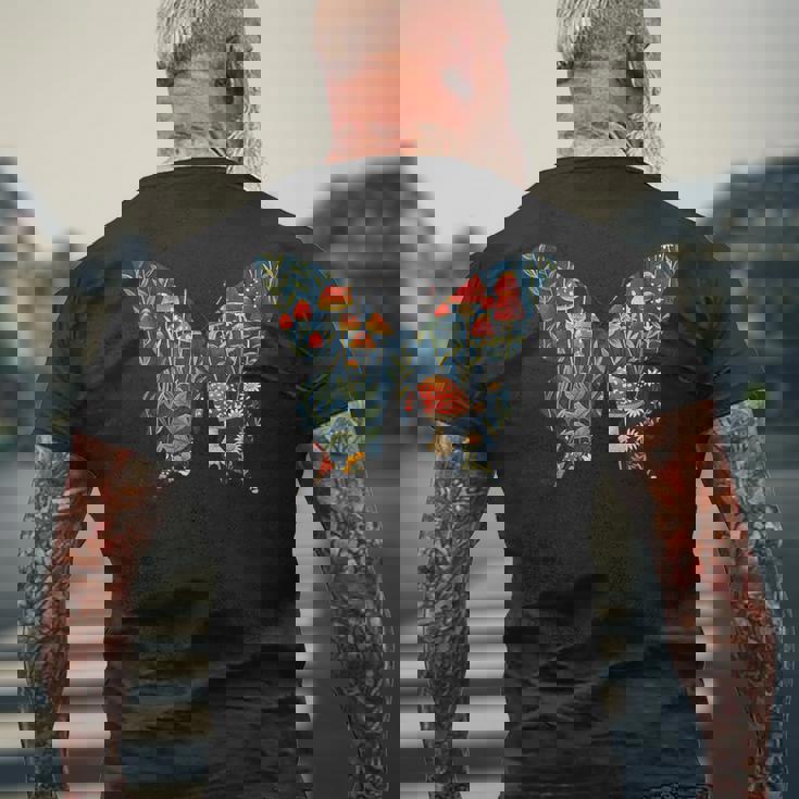 美的シルエット きのこ コッタグコア バタフライ メンズTシャツ バックプリント 高齢者への贈り物