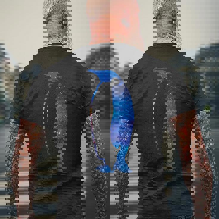 美的シルエット 星 宇宙 銀河 ペンギン メンズTシャツ バックプリント 高齢者への贈り物