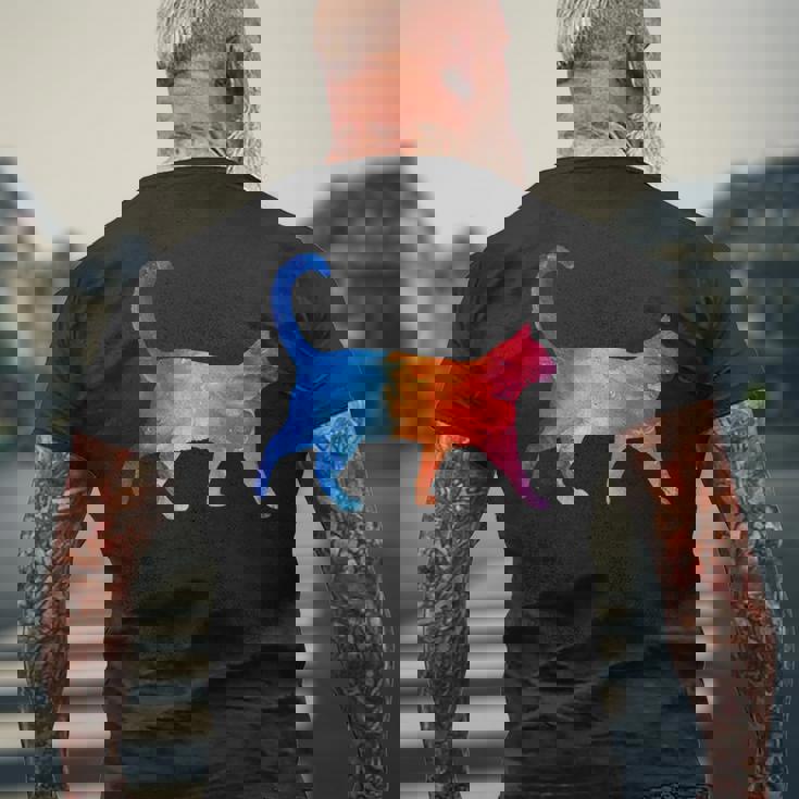 美的シルエット芸術的水彩猫 メンズTシャツ バックプリント 高齢者への贈り物