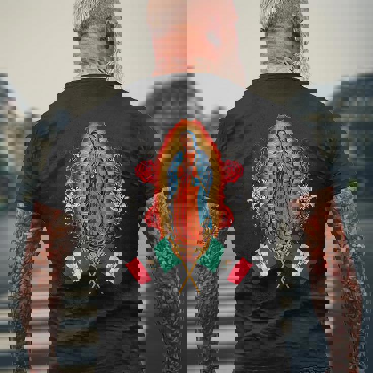 聖母マリア メキシコ国旗 聖母マリア グアダルーペ メンズTシャツ バックプリント 高齢者への贈り物