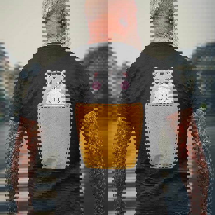 胸ポケットにハムスター メンズTシャツ バックプリント 高齢者への贈り物