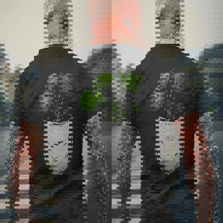 胸ポケットにモンステラ メンズTシャツ バックプリント 高齢者への贈り物