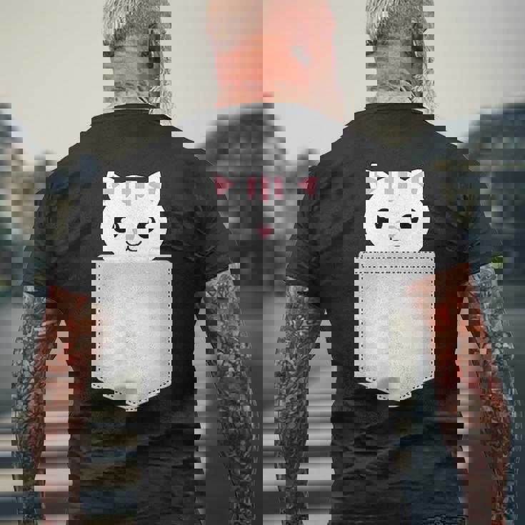 胸ポケットの猫 メンズTシャツ バックプリント 高齢者への贈り物
