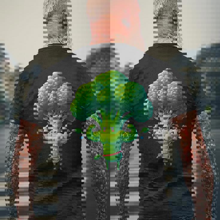 腹筋付き筋肉ブロッコリー メンズTシャツ バックプリント 高齢者への贈り物