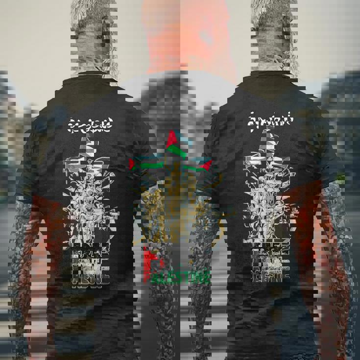 自由パレスチナガザパレスチナ国旗 アラビア語 メンズTシャツ バックプリント 高齢者への贈り物