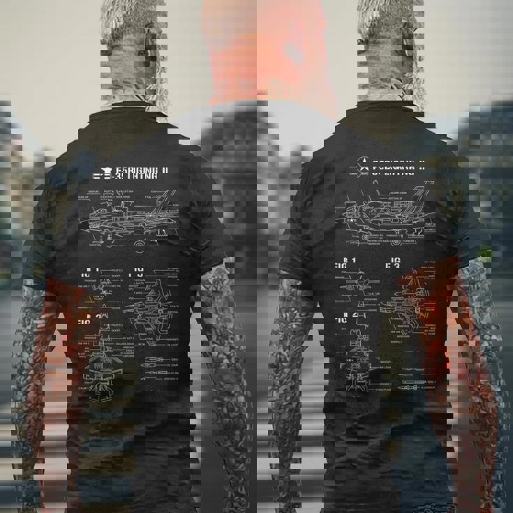 航空機ステルス戦闘機 F35 ライトニングの設計図 メンズTシャツ バックプリント 高齢者への贈り物