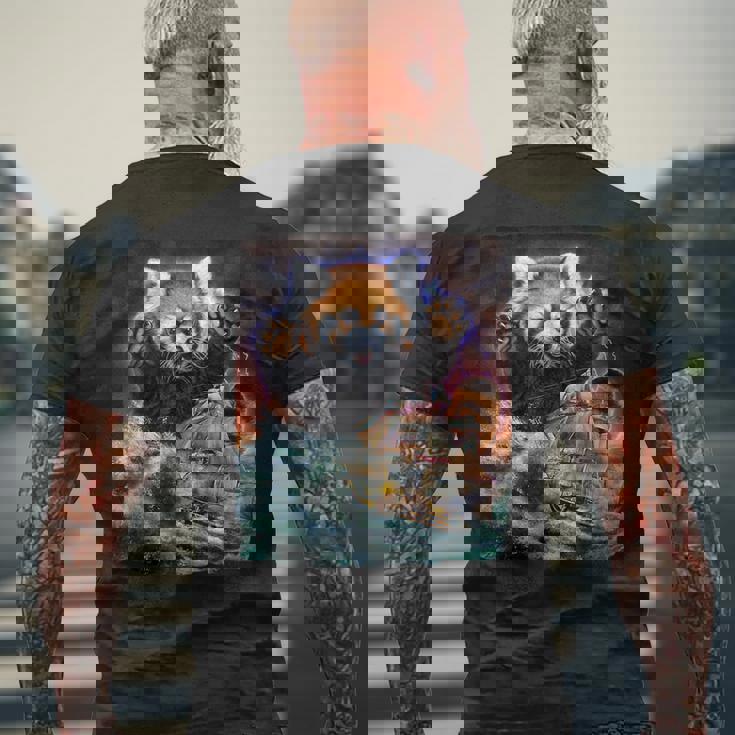 船を襲う レッサーパンダ 海 雷 嵐 メンズTシャツ バックプリント 高齢者への贈り物