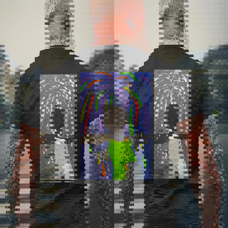 花火 竹久夢二 大正４年 １９１５年 作 メンズTシャツ バックプリント 高齢者への贈り物