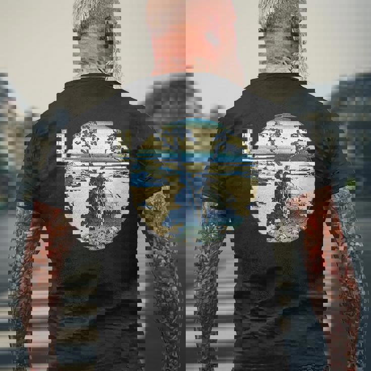 葛飾 北斎 信州諏訪湖 有名なヴィンテージアート スタイリッシュ メンズTシャツ バックプリント 高齢者への贈り物