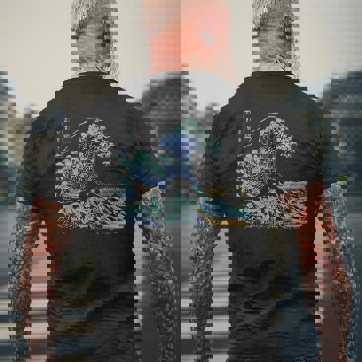 葛飾 北斎 神奈川沖浪裏 有名なヴィンテージアート スタイリッシュ Great Wave Hokusaitylish メンズTシャツ バックプリント 高齢者への贈り物