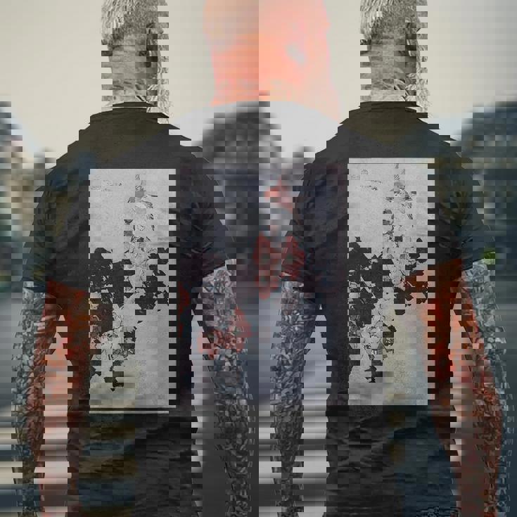 葛飾北斎作 ハイビスカスとスズメ メンズTシャツ バックプリント 高齢者への贈り物