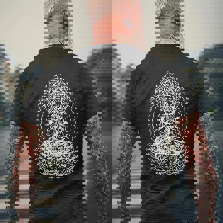 蓮の花の仏像 菩薩 仏教 宗教 メンズTシャツ バックプリント 高齢者への贈り物