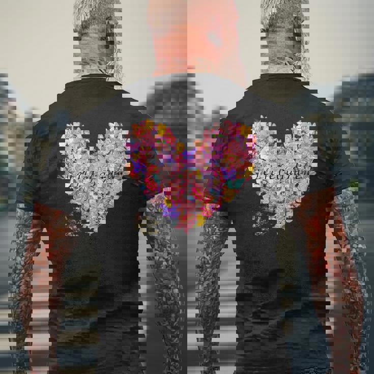 蝶 ハート かわいい 庭 メンズTシャツ バックプリント 高齢者への贈り物