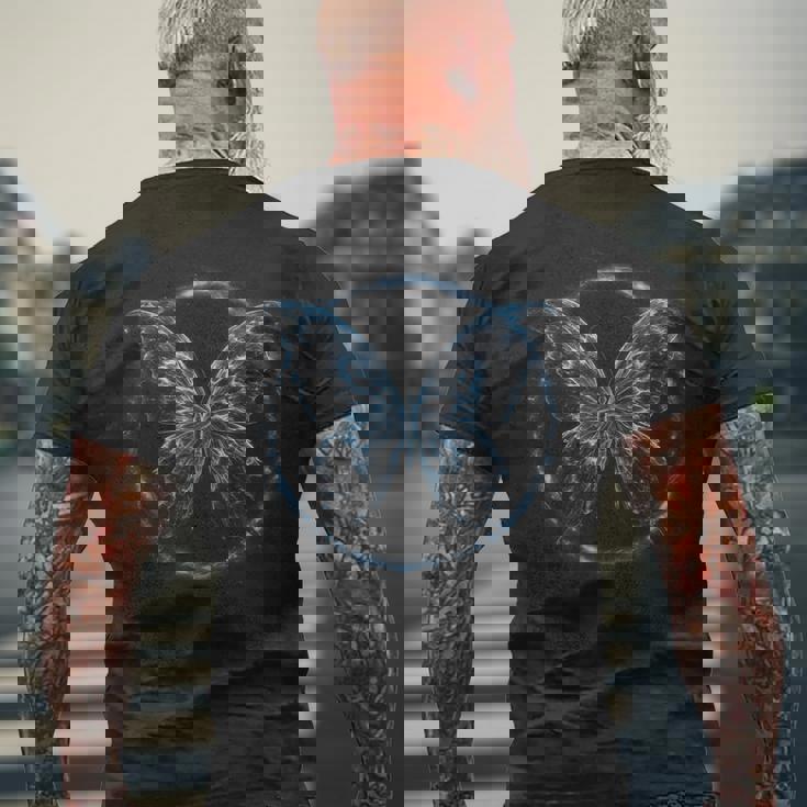 蝶 夜光 夜光 青 デザイン ユニセックス 自然 メンズTシャツ バックプリント 高齢者への贈り物