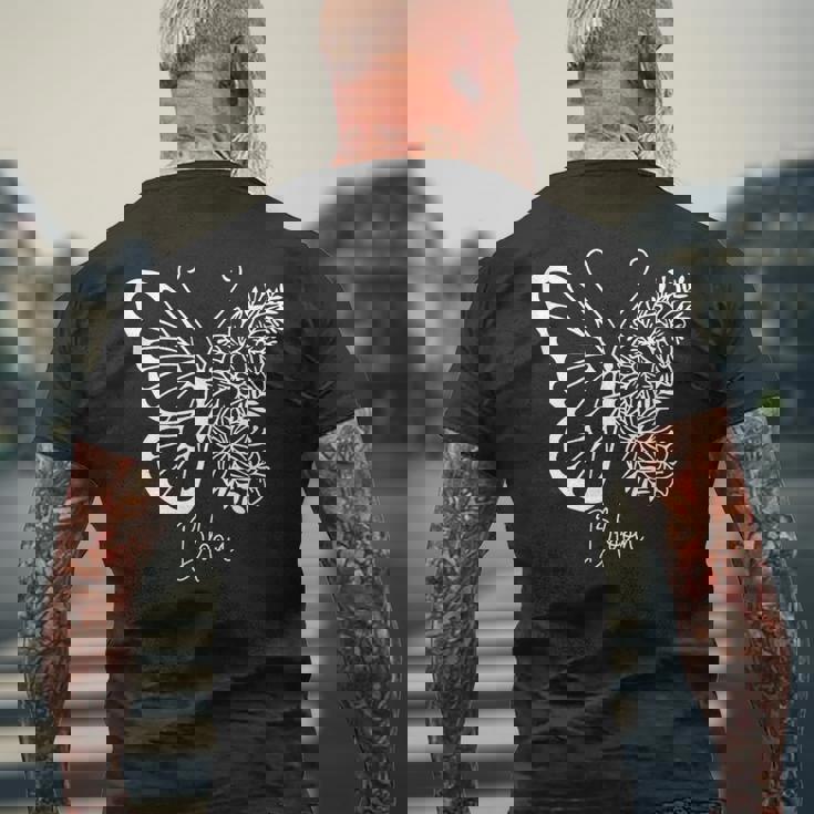 蝶と花、熱帯の花と蝶 メンズTシャツ バックプリント 高齢者への贈り物