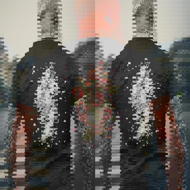 言葉、愛、幸福、平和のピンクのバラの花束 メンズTシャツ バックプリント 高齢者への贈り物