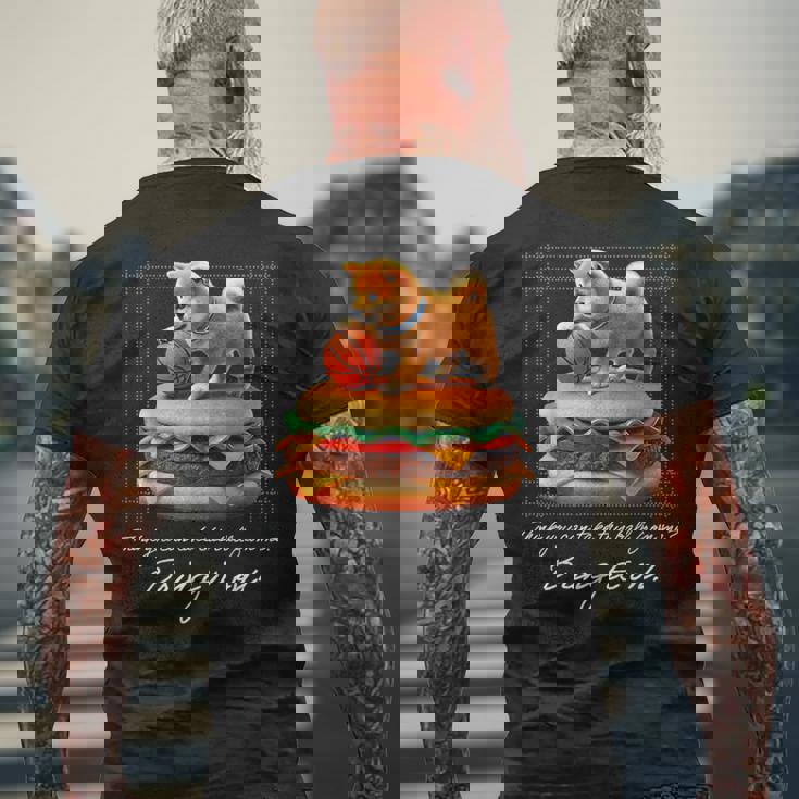 豆しば バスケットボール 豆柴 可愛い おしゃれ 面白い 動物 スポーツ 英字 ハンバーガー 犬 日本犬 柴犬 メンズTシャツ バックプリント 高齢者への贈り物