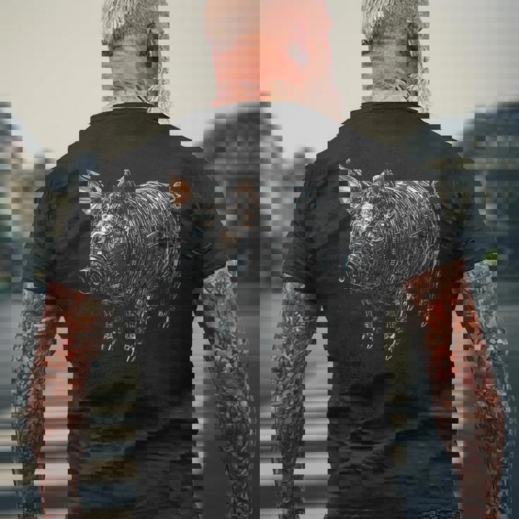 豚 動物 モチーフ アート 豚 メンズTシャツ バックプリント 高齢者への贈り物