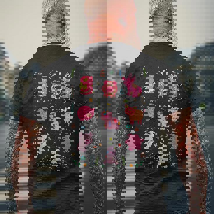 豚のかわいい刺しゅう 豚の恋人 メンズTシャツ バックプリント 高齢者への贈り物