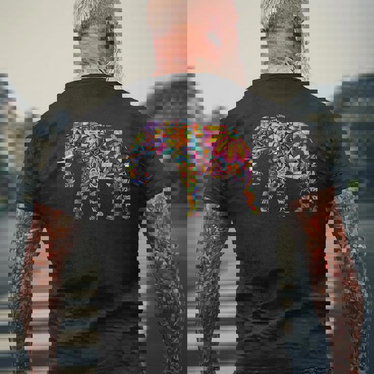 象 カラフル 象 絵画 レディース メンズ メンズTシャツ バックプリント 高齢者への贈り物