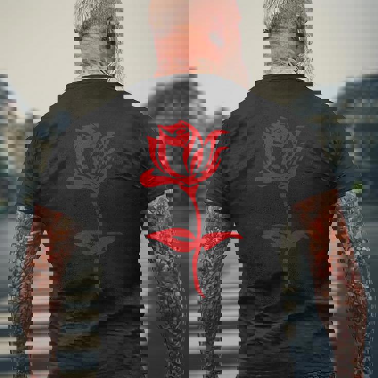 赤いバラ ミニマリスト お絵かき 花 薔薇 恋人 ガーデニング メンズTシャツ バックプリント 高齢者への贈り物