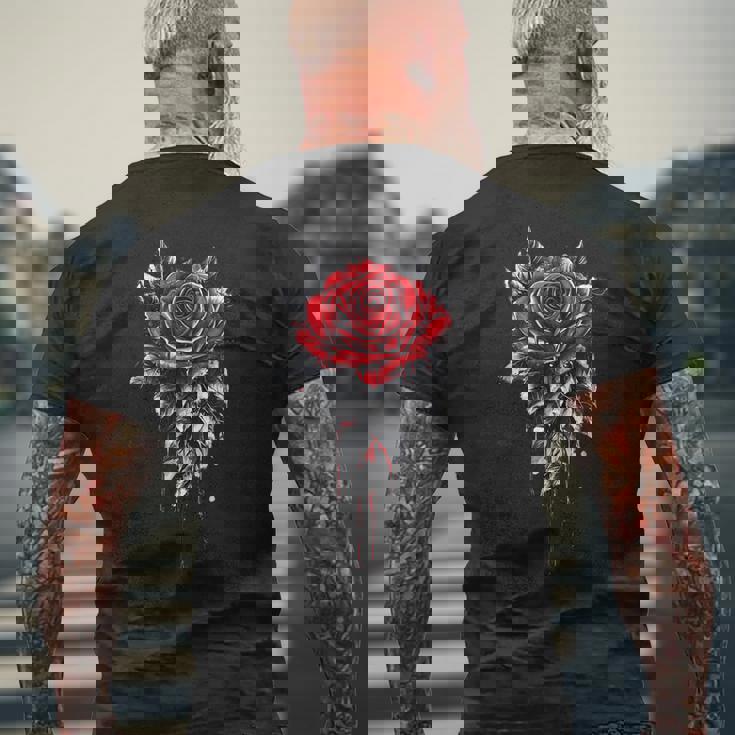 赤いバラ 花 ボタニスト 庭 花 バラ メンズTシャツ バックプリント 高齢者への贈り物
