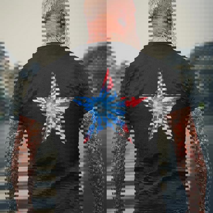 赤白と青 タイダイ 星 メンズTシャツ バックプリント 高齢者への贈り物