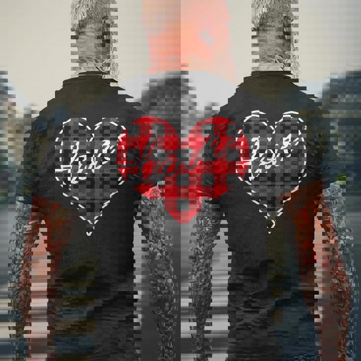 赤黒チェックハート「Love」 メンズTシャツ バックプリント 高齢者への贈り物