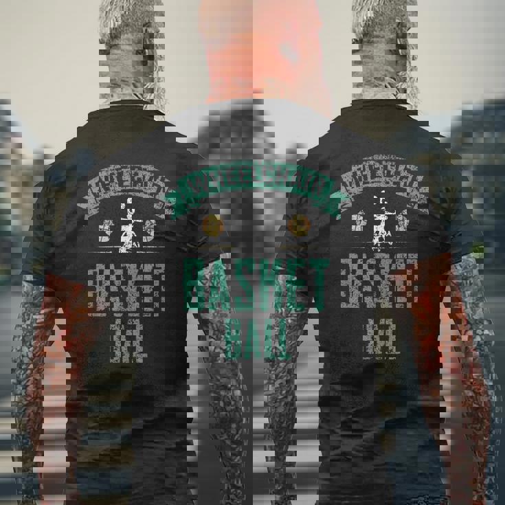 車椅子バスケットボール スポーツ バスケットボール選手 選手 車椅子 車椅子バスケットボール メンズTシャツ バックプリント 高齢者への贈り物