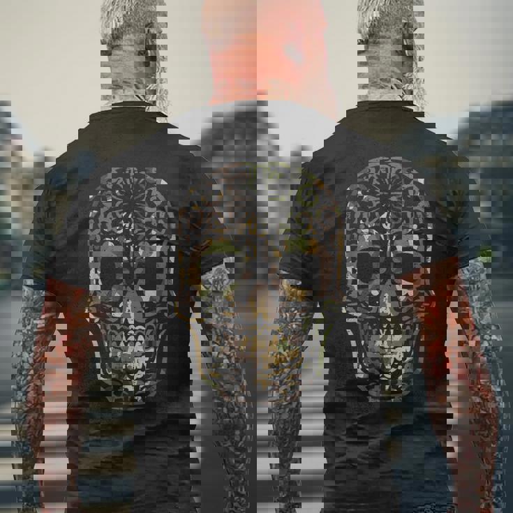 迷彩柄 シュガースカル カラベラ Dia De Muertos メキシカンハロウィン メンズTシャツ バックプリント 高齢者への贈り物