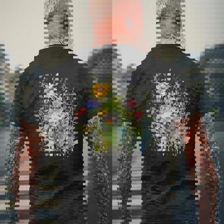 野生の花 ボタニカル 花 自然 ヴィンテージ フローラル グラフィック メンズTシャツ バックプリント 高齢者への贈り物