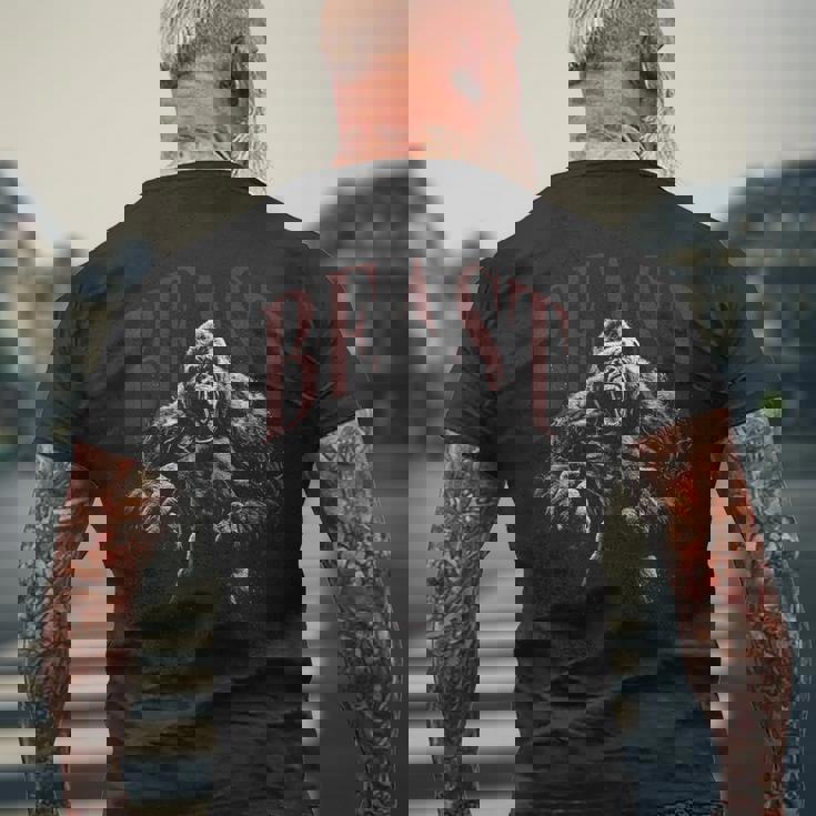 野生の落書きゴリラ王動物猿猿ゴリラ メンズTシャツ バックプリント 高齢者への贈り物