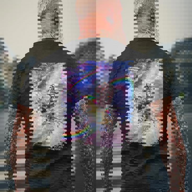 銀河 宇宙飛行士 猫 乗馬 虹 シャーク メンズTシャツ バックプリント 高齢者への贈り物