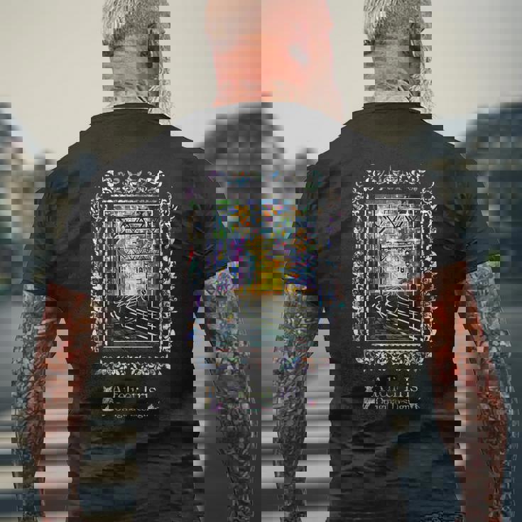 銀河鉄道の駅 猫 メンズTシャツ バックプリント 高齢者への贈り物