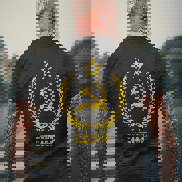 鎌と槌の星cccpソビエト連邦 メンズTシャツ バックプリント 高齢者への贈り物