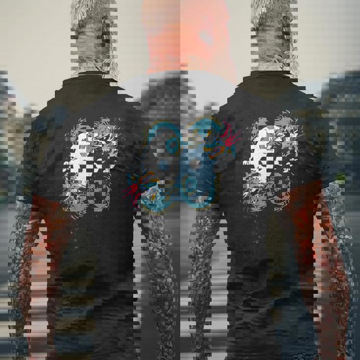 陰陽 太極竜デザイン 瞑想用 太極拳 メンズTシャツ バックプリント 高齢者への贈り物