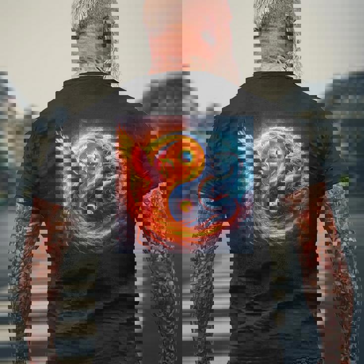 陰陽鳳凰と日本龍 メンズTシャツ バックプリント 高齢者への贈り物