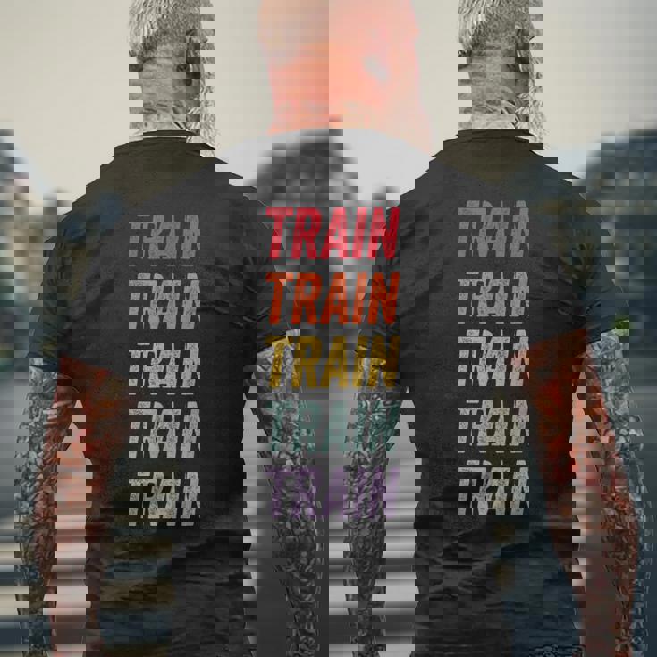 電車 メンズTシャツ バックプリント 高齢者への贈り物